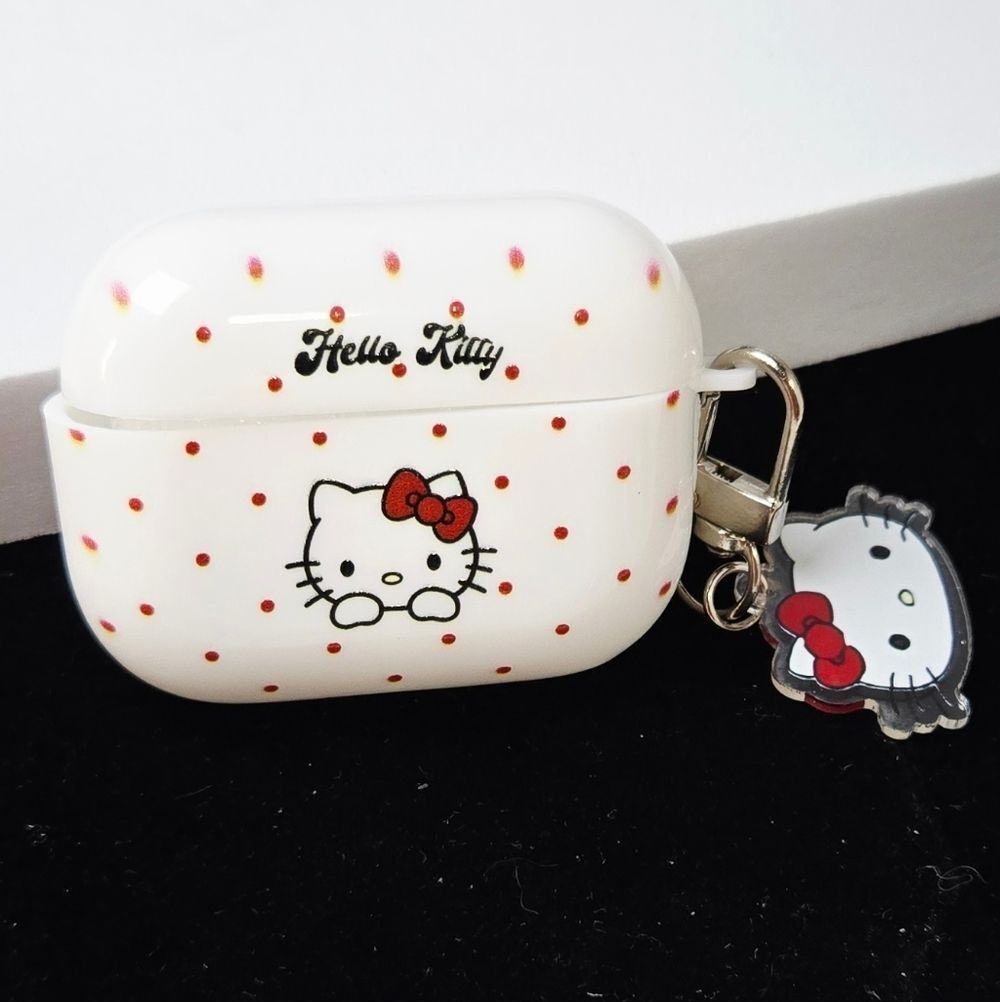 Hello Kitty AirPods Pro Gen 2 Case Red Polka Dot Cat Charm Sanrio Tech Accessory
